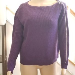 💛Bar III Ribbed Zipper-Sleeve Sweater Purple